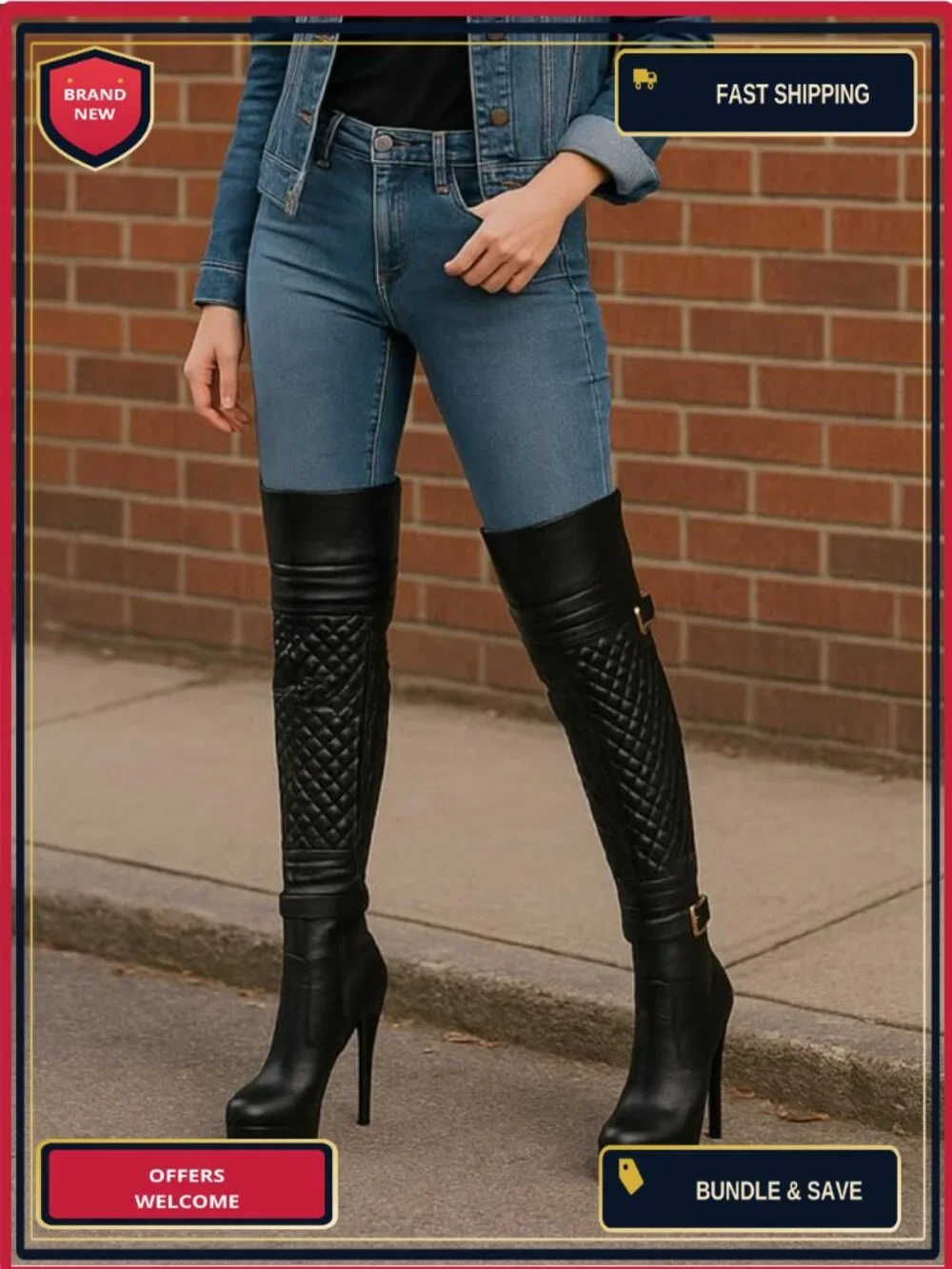 Over the Knee Thigh High Boots Stiletto Heel Platform Pull-On Faux Leather